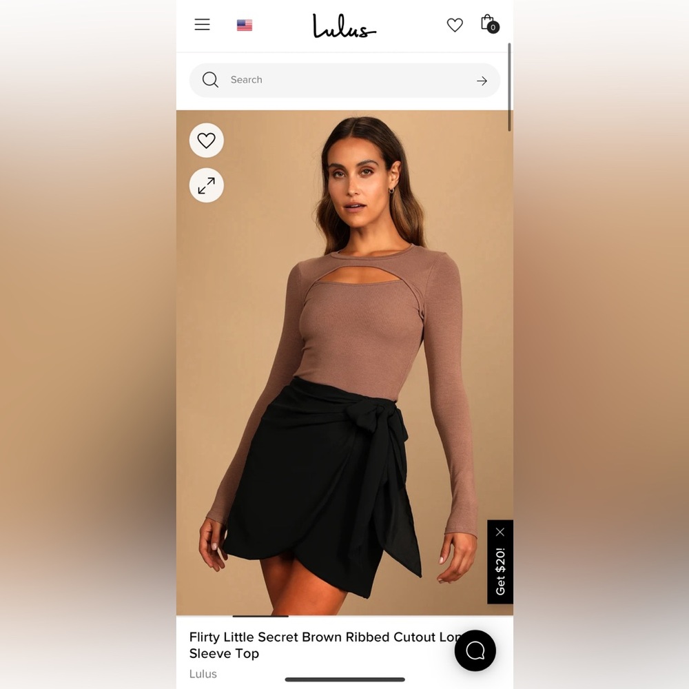 Lulus-Flirty Little Secret Brown Ribbed Cutout Long Sleeve Top